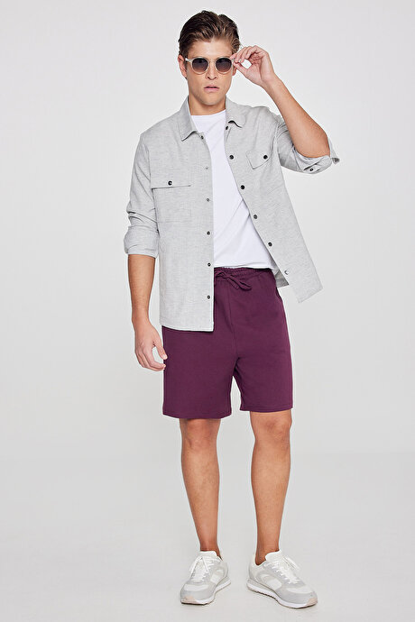 Pamuklu Rahat Nefes Alabilen 2 İplik Cepli Örme Standart Fit Bordo Şort resmi