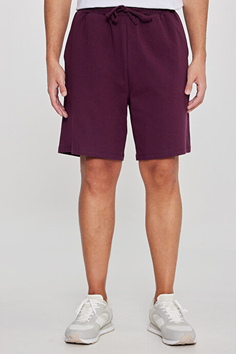 Pamuklu Rahat Nefes Alabilen 2 İplik Cepli Örme Standart Fit Bordo Şort resmi