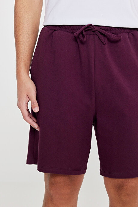 Pamuklu Rahat Nefes Alabilen 2 İplik Cepli Örme Standart Fit Bordo Şort resmi