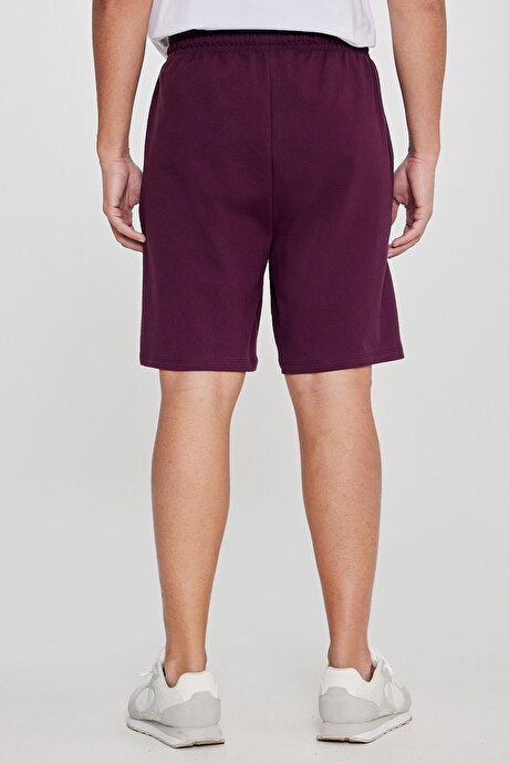 Pamuklu Rahat Nefes Alabilen 2 İplik Cepli Örme Standart Fit Bordo Şort resmi