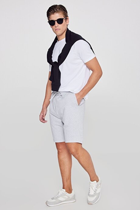 Pamuklu Rahat Nefes Alabilen 2 İplik Cepli Örme Standart Fit Gri Melanj Şort resmi