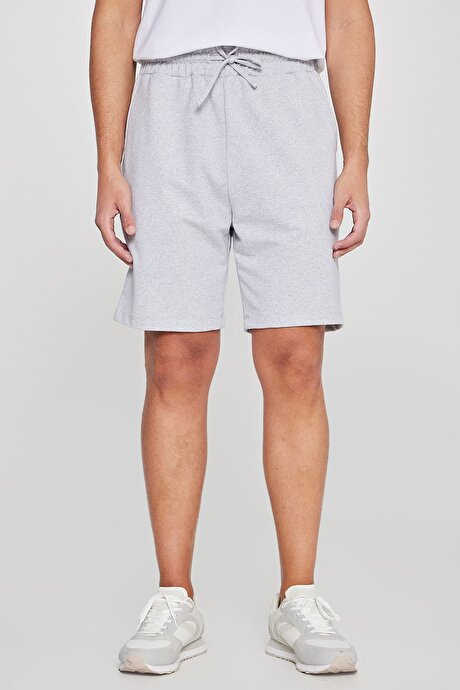 Pamuklu Rahat Nefes Alabilen 2 İplik Cepli Örme Standart Fit Gri Melanj Şort resmi