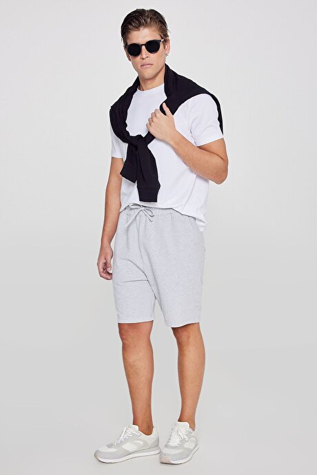 Pamuklu Rahat Nefes Alabilen 2 İplik Cepli Örme Standart Fit Gri Melanj Şort resmi