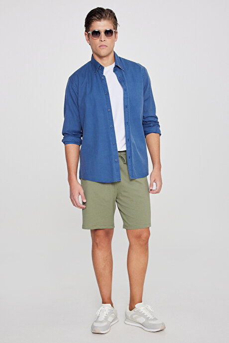 Pamuklu Rahat Nefes Alabilen 2 İplik Cepli Örme Standart Fit Haki Şort resmi