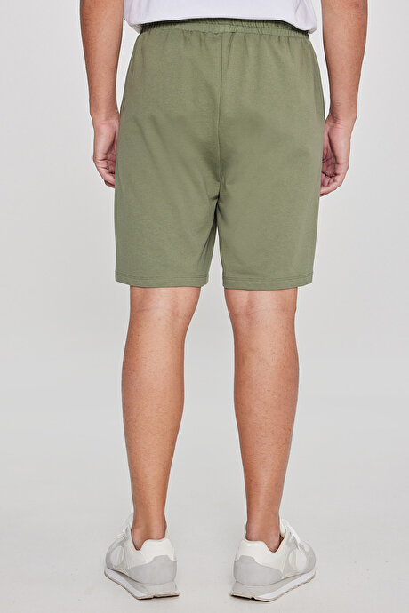 Pamuklu Rahat Nefes Alabilen 2 İplik Cepli Örme Standart Fit Haki Şort resmi