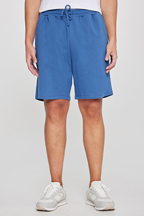 Pamuklu Rahat Nefes Alabilen 2 İplik Cepli Örme Standart Fit İndigo Şort resmi