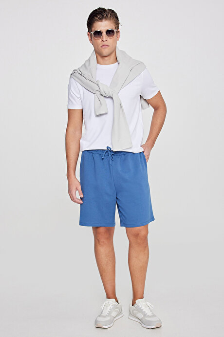 Pamuklu Rahat Nefes Alabilen 2 İplik Cepli Örme Standart Fit İndigo Şort resmi