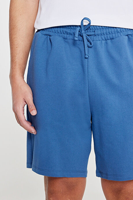 Pamuklu Rahat Nefes Alabilen 2 İplik Cepli Örme Standart Fit İndigo Şort resmi