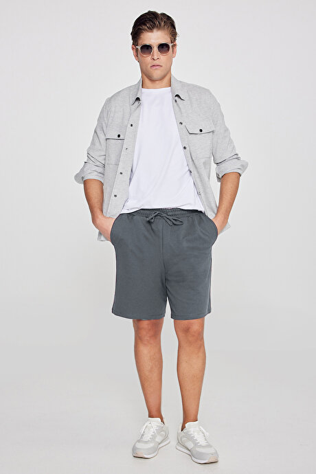 Pamuklu Rahat Nefes Alabilen 2 İplik Cepli Örme Standart Fit Koyu Antrasit Şort resmi