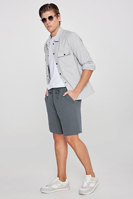 Pamuklu Rahat Nefes Alabilen 2 İplik Cepli Örme Standart Fit Koyu Antrasit Şort resmi