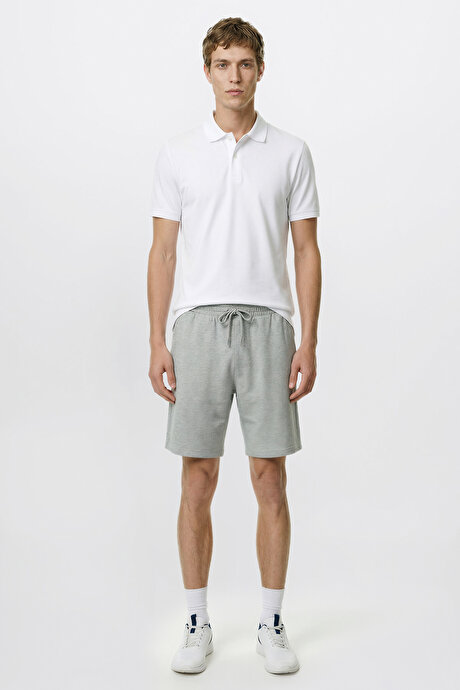 Pamuklu Rahat Nefes Alabilen 2 İplik Cepli Örme Standart Fit Koyu Gri-Melanj Şort resmi