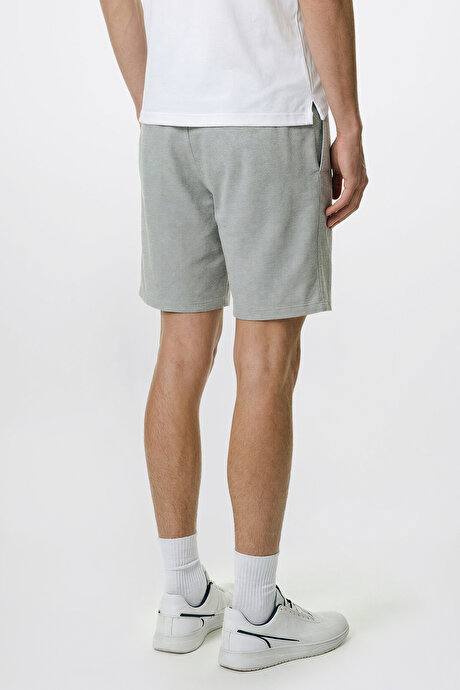 Pamuklu Rahat Nefes Alabilen 2 İplik Cepli Örme Standart Fit Koyu Gri-Melanj Şort resmi