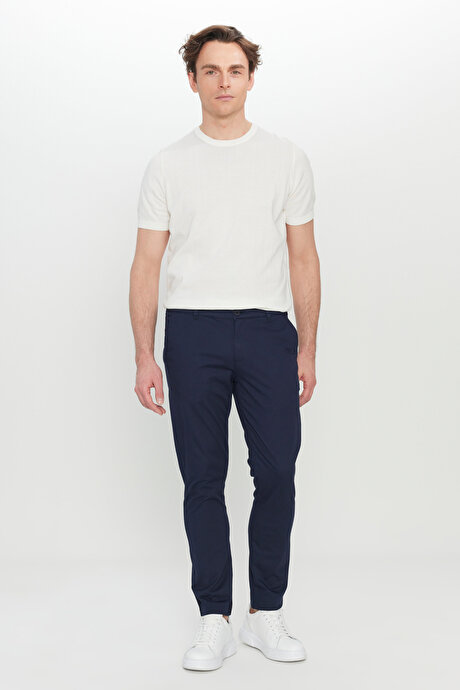 Pamuklu Slim Fit Dar Kesim Yan Cep Esnek Casual Lacivert Pantolon resmi
