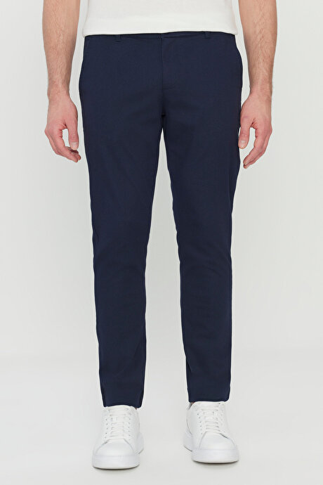 Pamuklu Slim Fit Dar Kesim Yan Cep Esnek Casual Lacivert Pantolon resmi