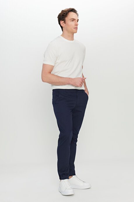 Pamuklu Slim Fit Dar Kesim Yan Cep Esnek Casual Lacivert Pantolon resmi