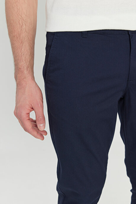Pamuklu Slim Fit Dar Kesim Yan Cep Esnek Casual Lacivert Pantolon resmi