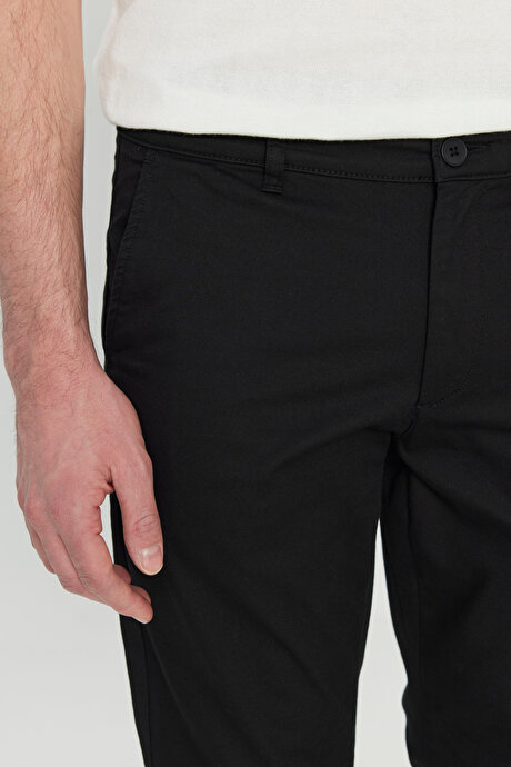 Pamuklu Slim Fit Dar Kesim Yan Cep Esnek Casual Siyah Pantolon resmi