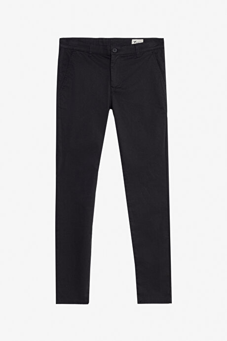 Pamuklu Slim Fit Dar Kesim Yan Cep Esnek Casual Siyah Pantolon resmi