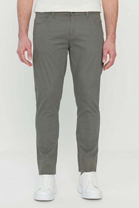 Pamuklu Slim Fit Dar Kesim 5 Cep Esnek Casual Haki Pantolon resmi