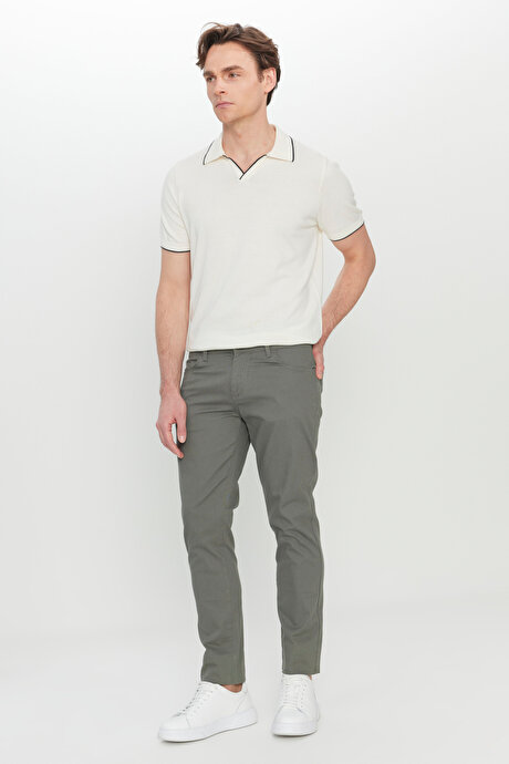 Pamuklu Slim Fit Dar Kesim 5 Cep Esnek Casual Haki Pantolon resmi