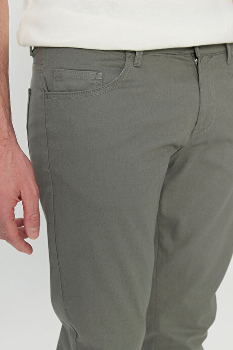 Pamuklu Slim Fit Dar Kesim 5 Cep Esnek Casual Haki Pantolon resmi