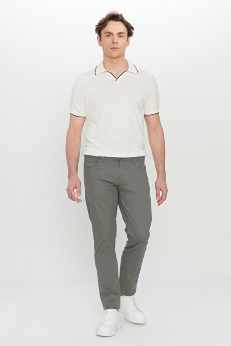 Pamuklu Slim Fit Dar Kesim 5 Cep Esnek Casual Haki Pantolon resmi