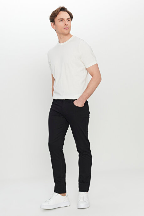 Pamuklu Slim Fit Dar Kesim 5 Cep Esnek Casual Siyah Pantolon resmi