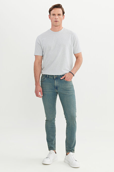 Pamuklu Ekstra Slim Fit Dar Kesim 5 Cep Esnek Kot Denim Jean Petrol Mavisi Denim Pantolon resmi
