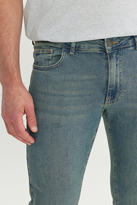 Pamuklu Ekstra Slim Fit Dar Kesim 5 Cep Esnek Kot Denim Jean Petrol Mavisi Denim Pantolon resmi