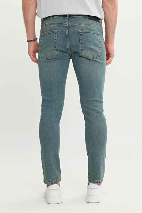 Pamuklu Ekstra Slim Fit Dar Kesim 5 Cep Esnek Kot Denim Jean Petrol Mavisi Denim Pantolon resmi