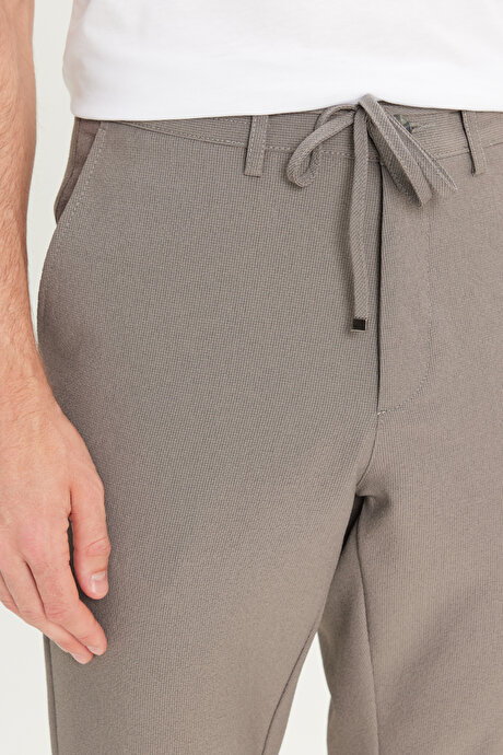 Slim Fit Dar Kesim Beli Bağlamalı Çizgili Yan Cepli Casual Jogger Antrasit Pantolon resmi