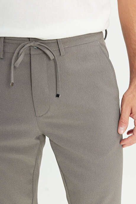 Slim Fit Dar Kesim Beli Bağlamalı Çizgili Yan Cepli Casual Jogger Antrasit Pantolon resmi