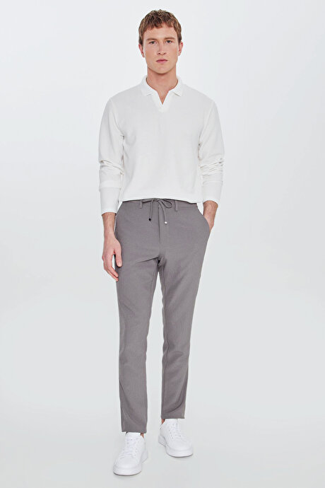 Slim Fit Dar Kesim Beli Bağlamalı Yan Cepli Casual Jogger Antrasit Pantolon resmi