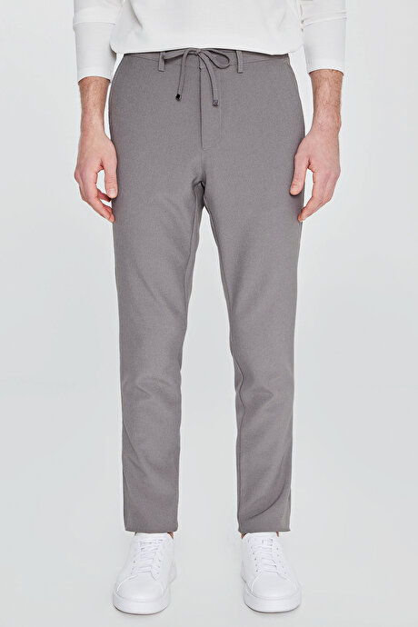 Slim Fit Dar Kesim Beli Bağlamalı Yan Cepli Casual Jogger Antrasit Pantolon resmi