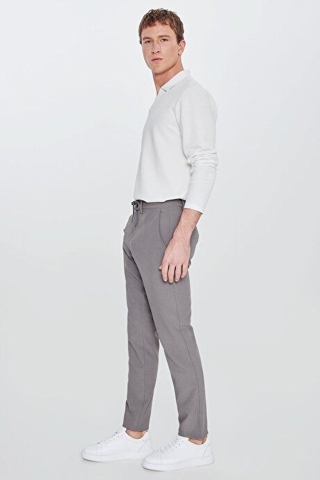 Slim Fit Dar Kesim Beli Bağlamalı Yan Cepli Casual Jogger Antrasit Pantolon resmi