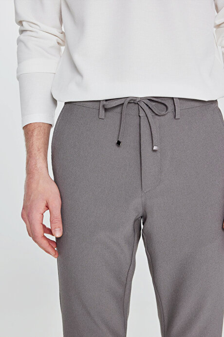 Slim Fit Dar Kesim Beli Bağlamalı Yan Cepli Casual Jogger Antrasit Pantolon resmi