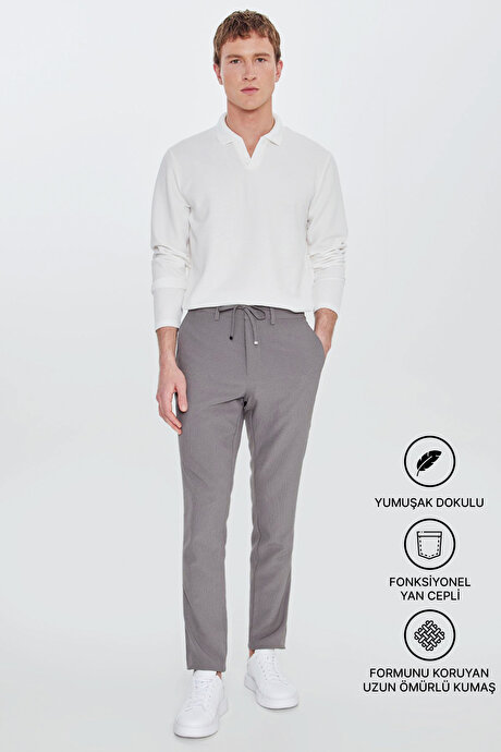 Slim Fit Dar Kesim Beli Bağlamalı Yan Cepli Casual Jogger Antrasit Pantolon resmi