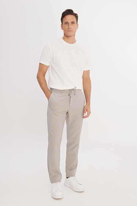 Slim Fit Dar Kesim Beli Bağlamalı Çizgili Yan Cepli Casual Jogger Açık Yeşil Pantolon resmi