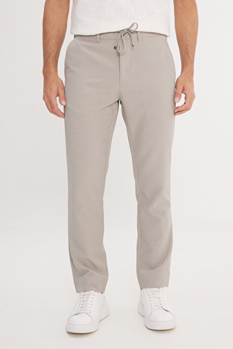 Slim Fit Dar Kesim Beli Bağlamalı Çizgili Yan Cepli Casual Jogger Açık Yeşil Pantolon resmi