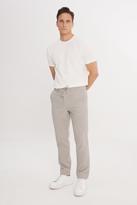 Slim Fit Dar Kesim Beli Bağlamalı Çizgili Yan Cepli Casual Jogger Açık Yeşil Pantolon resmi