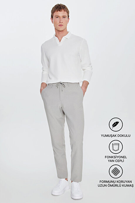 Slim Fit Dar Kesim Beli Bağlamalı Yan Cepli Casual Jogger Açık Yeşil Pantolon resmi