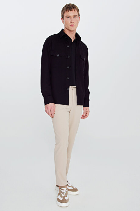 Slim Fit Dar Kesim Beli Bağlamalı Yan Cepli Casual Jogger Bej Pantolon resmi