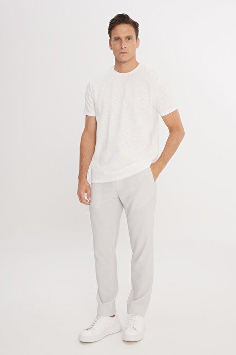 Slim Fit Dar Kesim Beli Bağlamalı Çizgili Yan Cepli Casual Jogger Gri Pantolon resmi