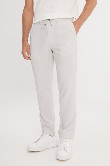 Slim Fit Dar Kesim Beli Bağlamalı Çizgili Yan Cepli Casual Jogger Gri Pantolon resmi