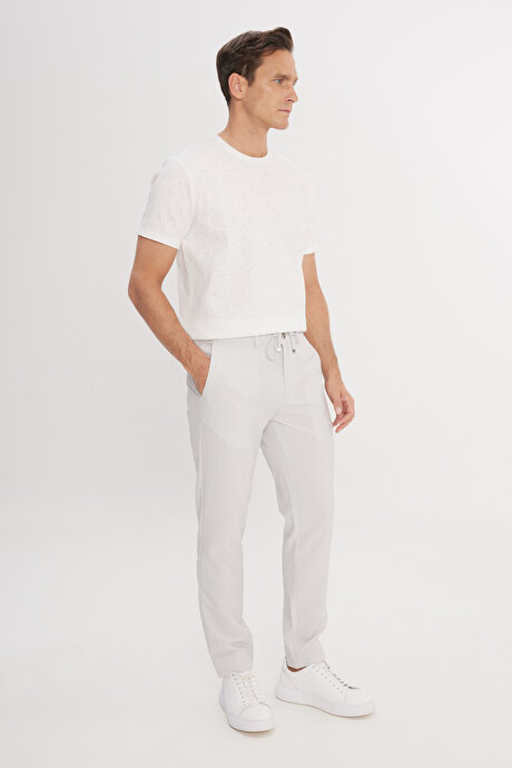 Slim Fit Dar Kesim Beli Bağlamalı Çizgili Yan Cepli Casual Jogger Gri Pantolon resmi