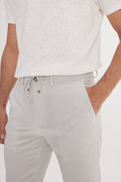 Slim Fit Dar Kesim Beli Bağlamalı Çizgili Yan Cepli Casual Jogger Gri Pantolon resmi