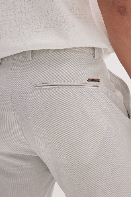 Slim Fit Dar Kesim Beli Bağlamalı Çizgili Yan Cepli Casual Jogger Gri Pantolon resmi