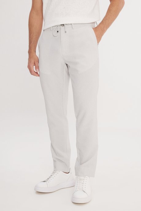 Slim Fit Dar Kesim Beli Bağlamalı Yan Cepli Casual Jogger Gri Pantolon resmi