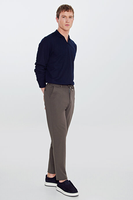 Slim Fit Dar Kesim Beli Bağlamalı Yan Cepli Casual Jogger Haki Pantolon resmi