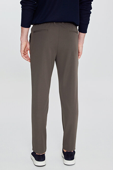 Slim Fit Dar Kesim Beli Bağlamalı Yan Cepli Casual Jogger Haki Pantolon resmi